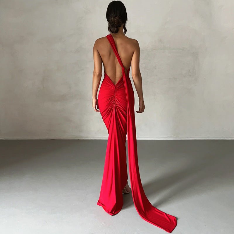 European and American style women's clothing 2025 spring and summer new sexy backless fold slim solid color sleeveless temperament dress - Cozy & Co. Market