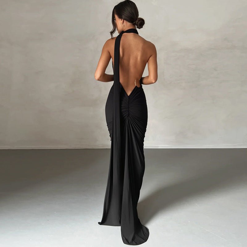 European and American style women's clothing 2025 spring and summer new sexy backless fold slim solid color sleeveless temperament dress - Cozy & Co. Market