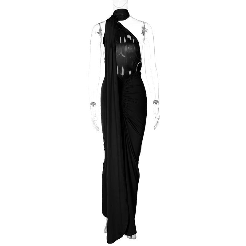 European and American style women's clothing 2025 spring and summer new sexy backless fold slim solid color sleeveless temperament dress - Cozy & Co. Market