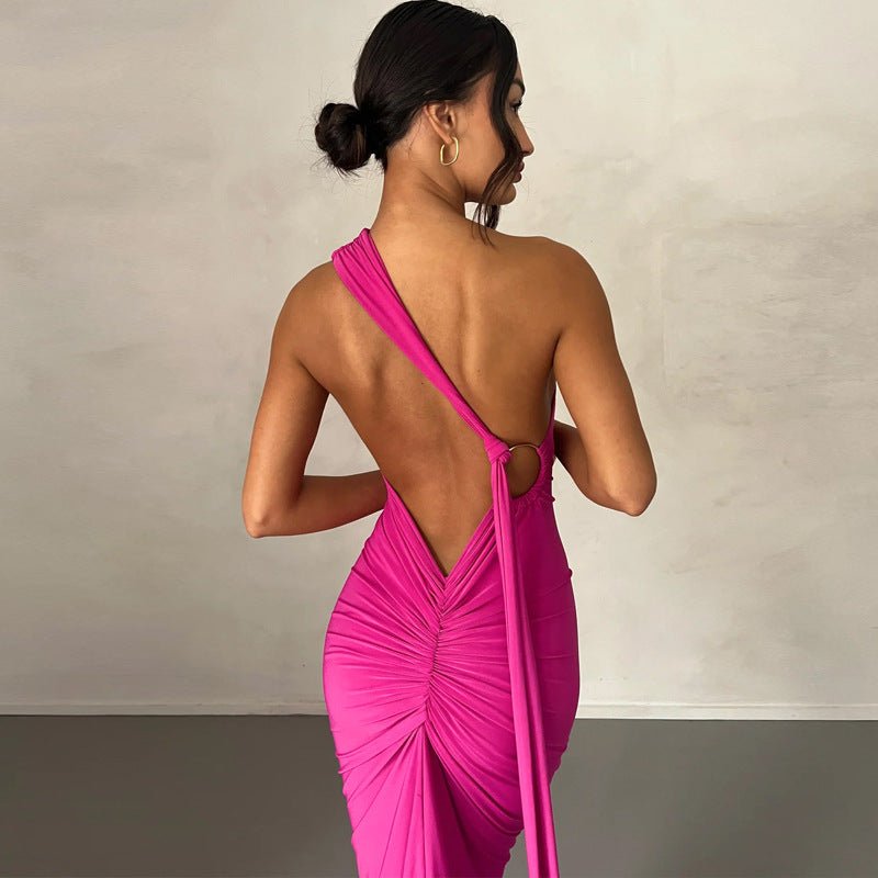 European and American style women's clothing 2025 spring and summer new sexy backless fold slim solid color sleeveless temperament dress - Cozy & Co. Market