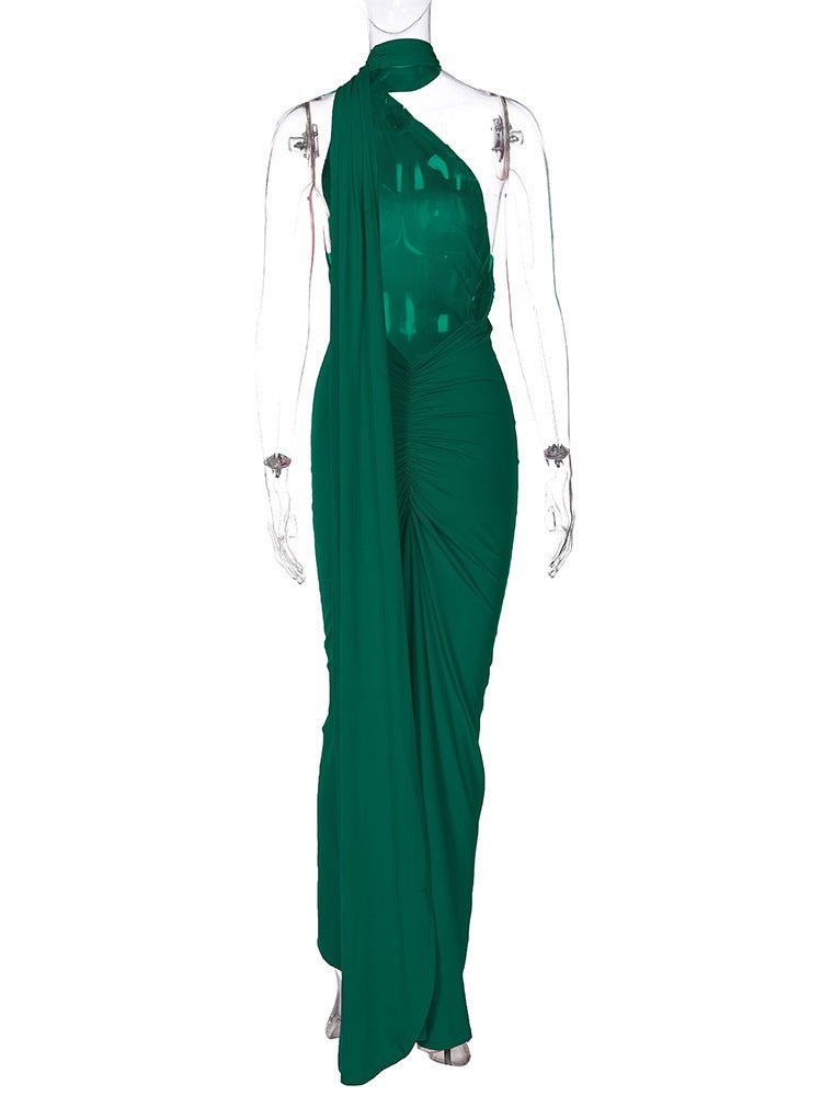European and American style women's clothing 2025 spring and summer new sexy backless fold slim solid color sleeveless temperament dress - Cozy & Co. Market
