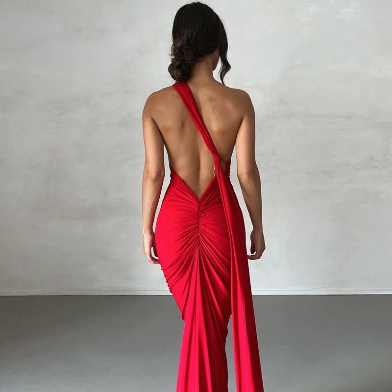 European and American style women's clothing 2025 spring and summer new sexy backless fold slim solid color sleeveless temperament dress - Cozy & Co. Market