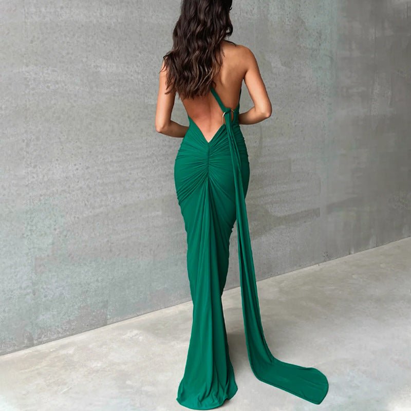 European and American style women's clothing 2025 spring and summer new sexy backless fold slim solid color sleeveless temperament dress - Cozy & Co. Market