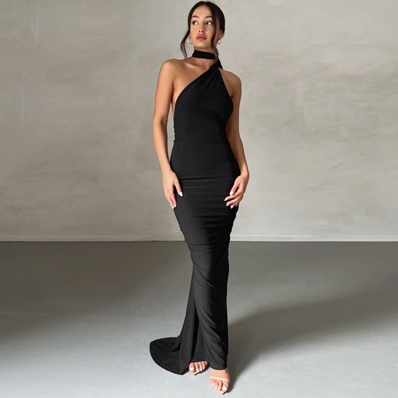 European and American style women's clothing 2025 spring and summer new sexy backless fold slim solid color sleeveless temperament dress - Cozy & Co. Market