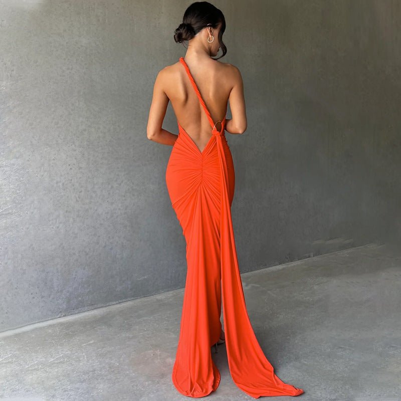 European and American style women's clothing 2025 spring and summer new sexy backless fold slim solid color sleeveless temperament dress - Cozy & Co. Market