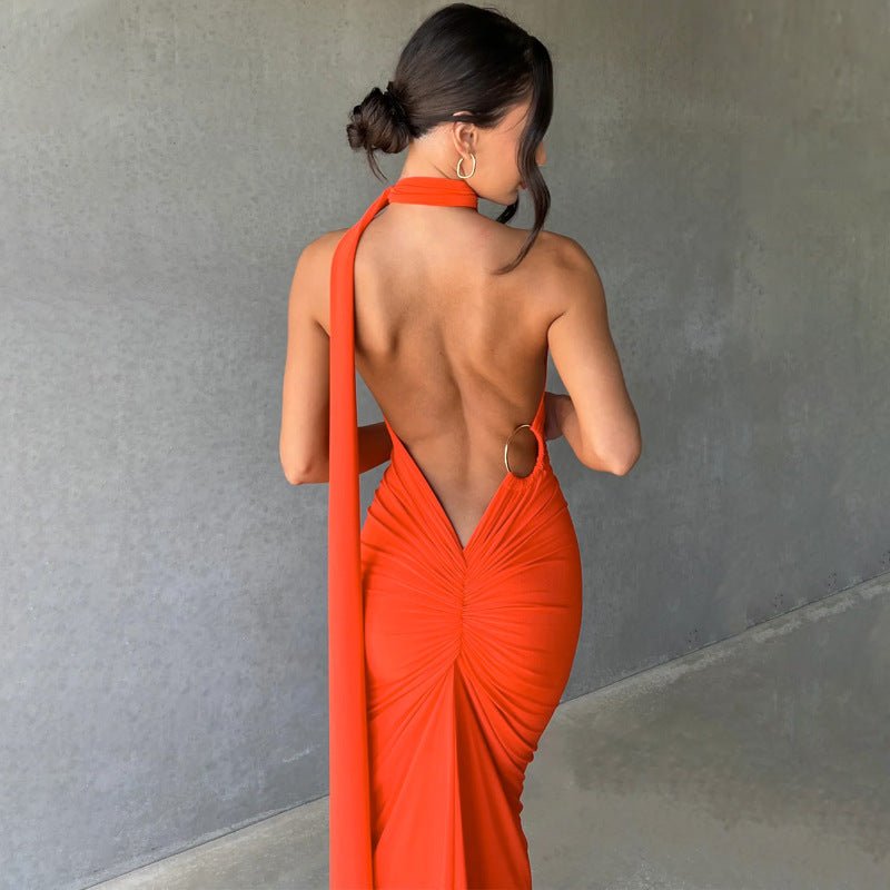 European and American style women's clothing 2025 spring and summer new sexy backless fold slim solid color sleeveless temperament dress - Cozy & Co. Market
