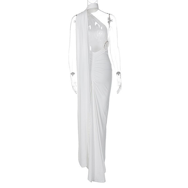 European and American style women's clothing 2025 spring and summer new sexy backless fold slim solid color sleeveless temperament dress - Cozy & Co. Market