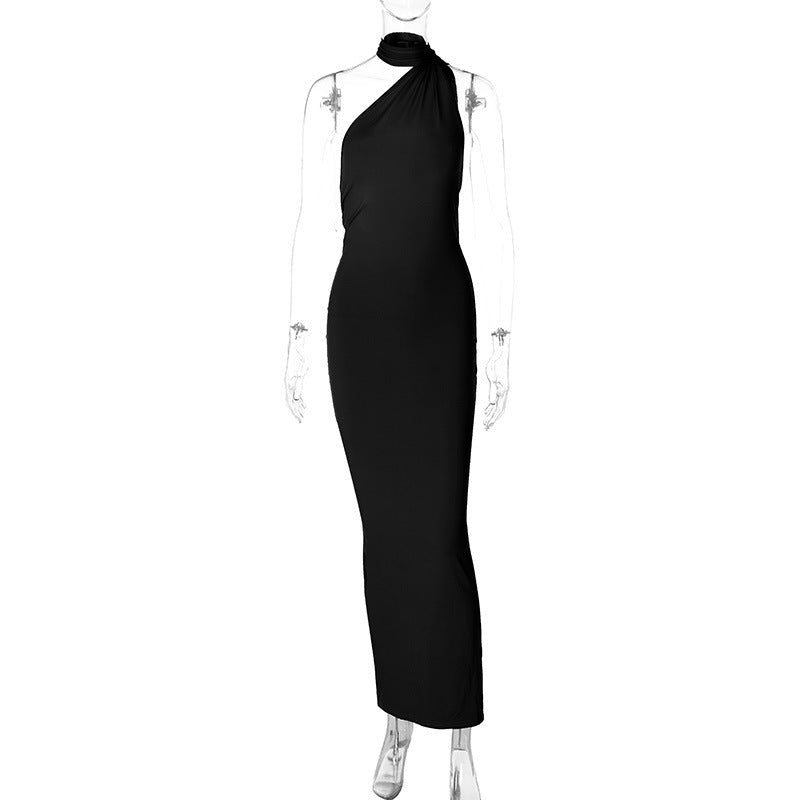 European and American style women's clothing 2025 spring and summer new sexy backless fold slim solid color sleeveless temperament dress - Cozy & Co. Market