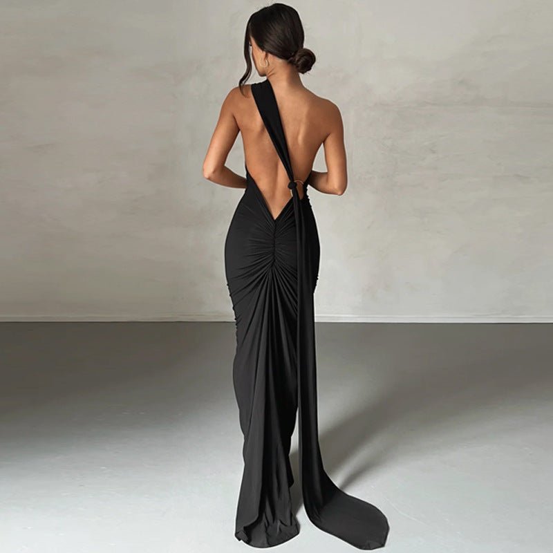 European and American style women's clothing 2025 spring and summer new sexy backless fold slim solid color sleeveless temperament dress - Cozy & Co. Market