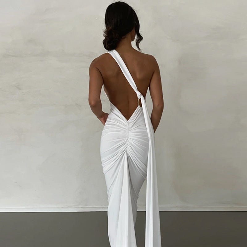 European and American style women's clothing 2025 spring and summer new sexy backless fold slim solid color sleeveless temperament dress - Cozy & Co. Market