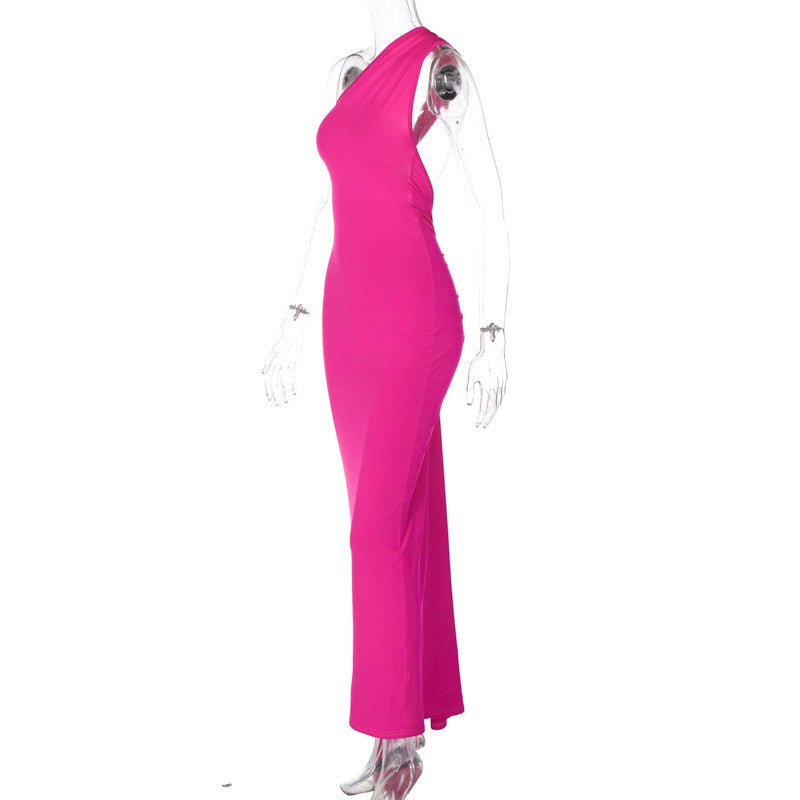 European and American style women's clothing 2025 spring and summer new sexy backless fold slim solid color sleeveless temperament dress - Cozy & Co. Market
