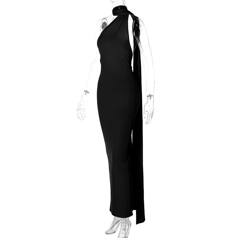 European and American style women's clothing 2025 spring and summer new sexy backless fold slim solid color sleeveless temperament dress - Cozy & Co. Market