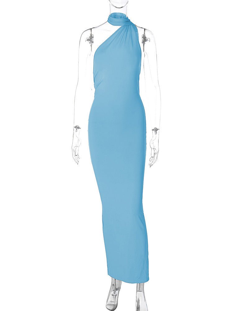 European and American style women's clothing 2025 spring and summer new sexy backless fold slim solid color sleeveless temperament dress - Cozy & Co. Market