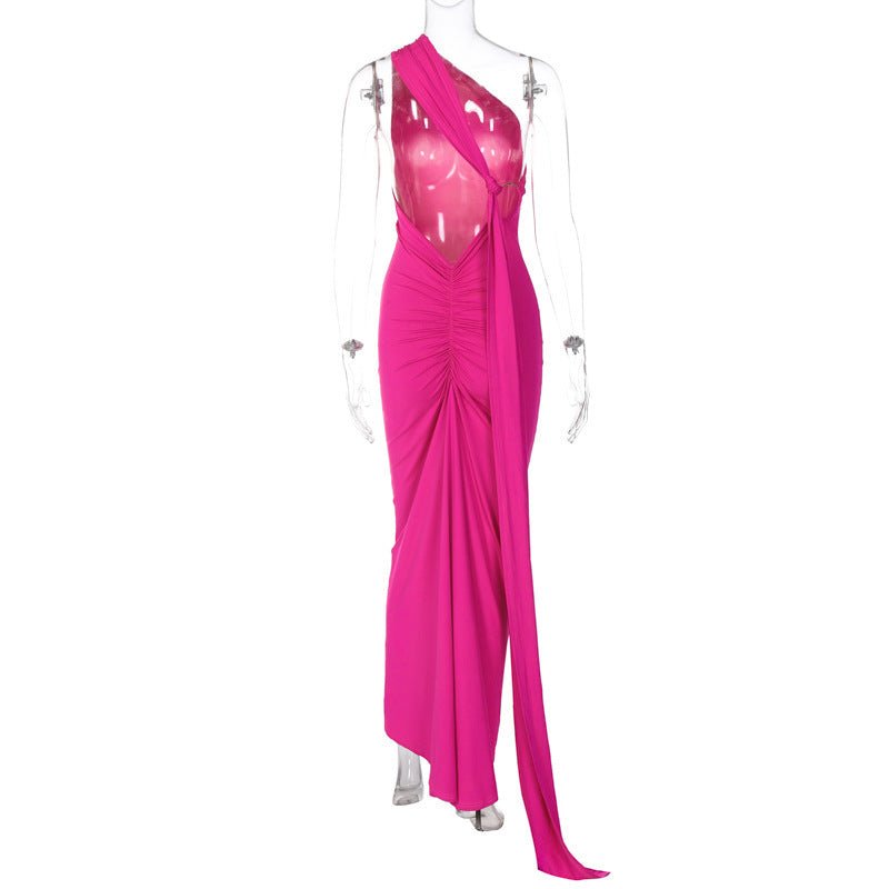 European and American style women's clothing 2025 spring and summer new sexy backless fold slim solid color sleeveless temperament dress - Cozy & Co. Market