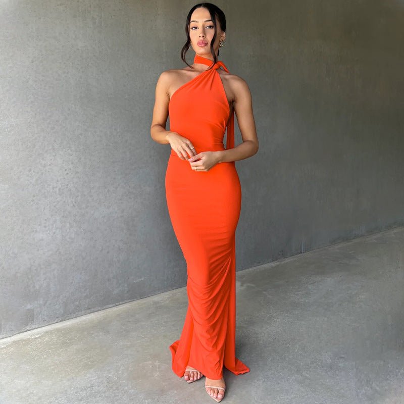 European and American style women's clothing 2025 spring and summer new sexy backless fold slim solid color sleeveless temperament dress - Cozy & Co. Market
