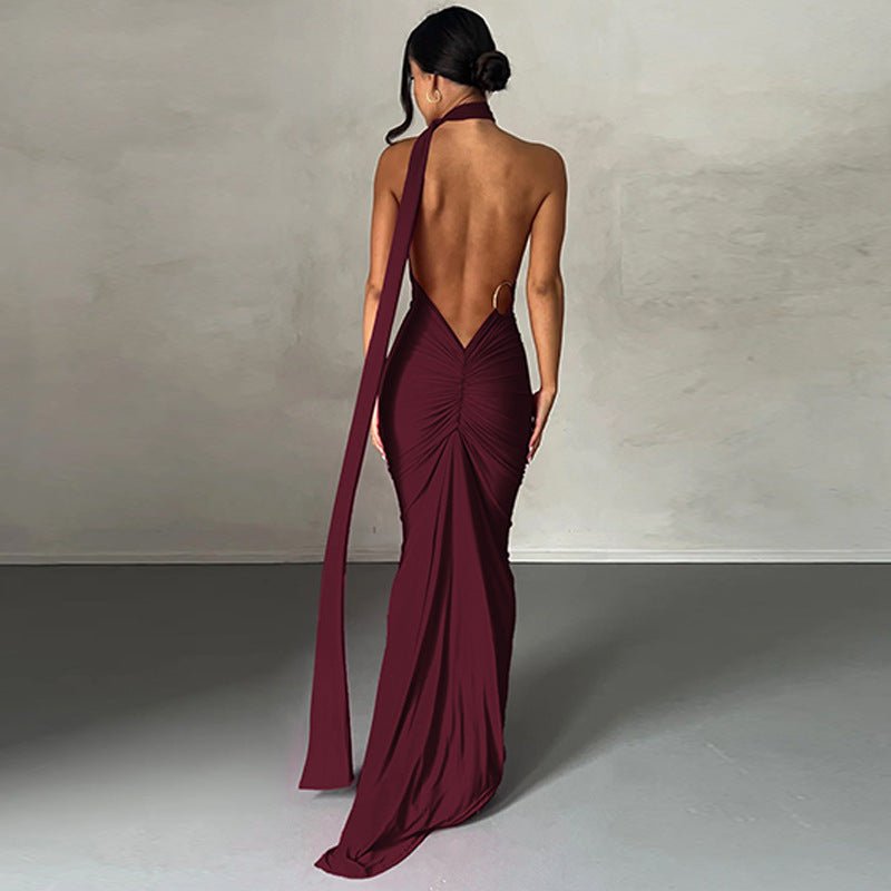 European and American style women's clothing 2025 spring and summer new sexy backless fold slim solid color sleeveless temperament dress - Cozy & Co. Market