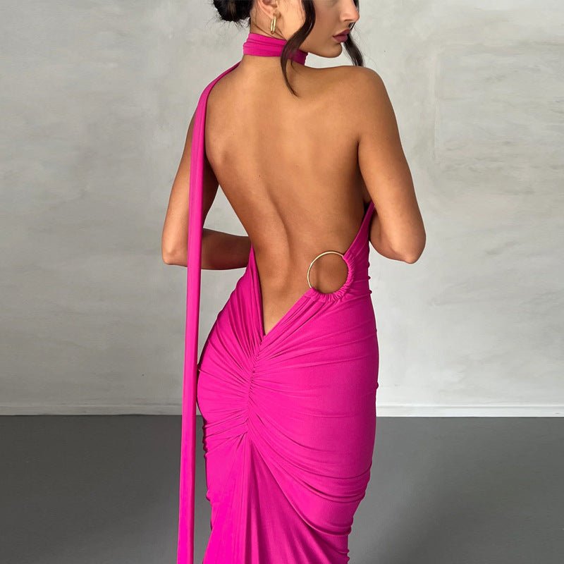 European and American style women's clothing 2025 spring and summer new sexy backless fold slim solid color sleeveless temperament dress - Cozy & Co. Market