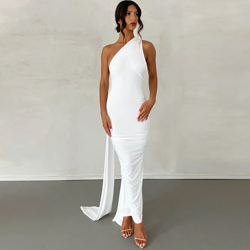 European and American style women's clothing 2025 spring and summer new sexy backless fold slim solid color sleeveless temperament dress - Cozy & Co. Market