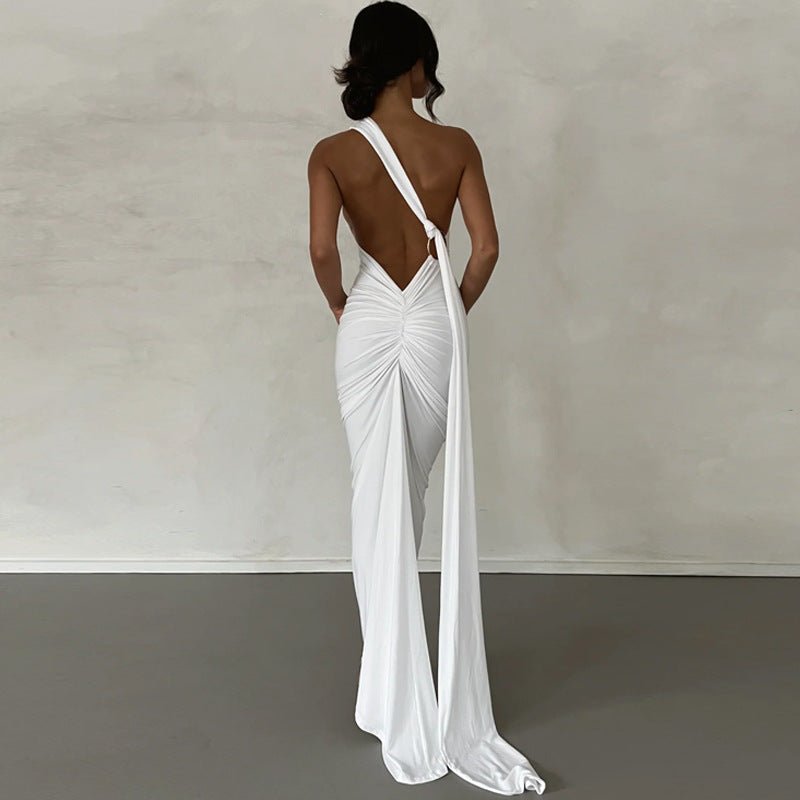 European and American style women's clothing 2025 spring and summer new sexy backless fold slim solid color sleeveless temperament dress - Cozy & Co. Market