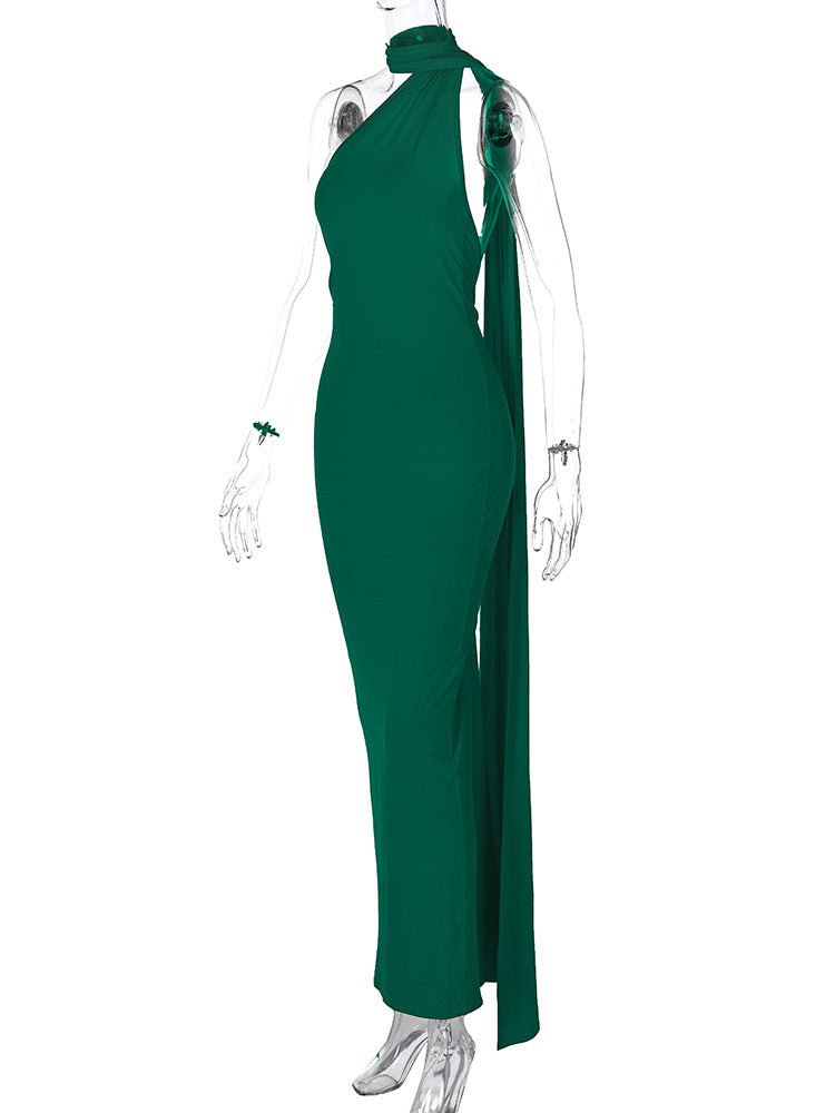 European and American style women's clothing 2025 spring and summer new sexy backless fold slim solid color sleeveless temperament dress - Cozy & Co. Market