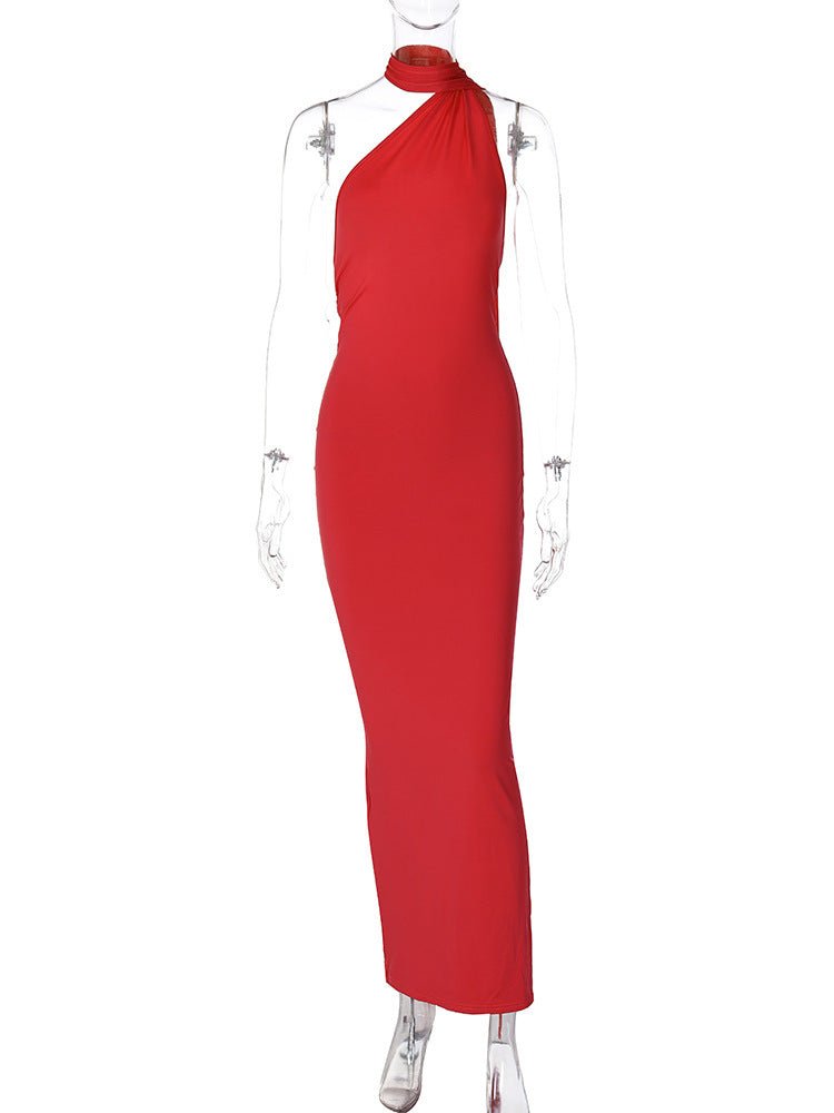 European and American style women's clothing 2025 spring and summer new sexy backless fold slim solid color sleeveless temperament dress - Cozy & Co. Market
