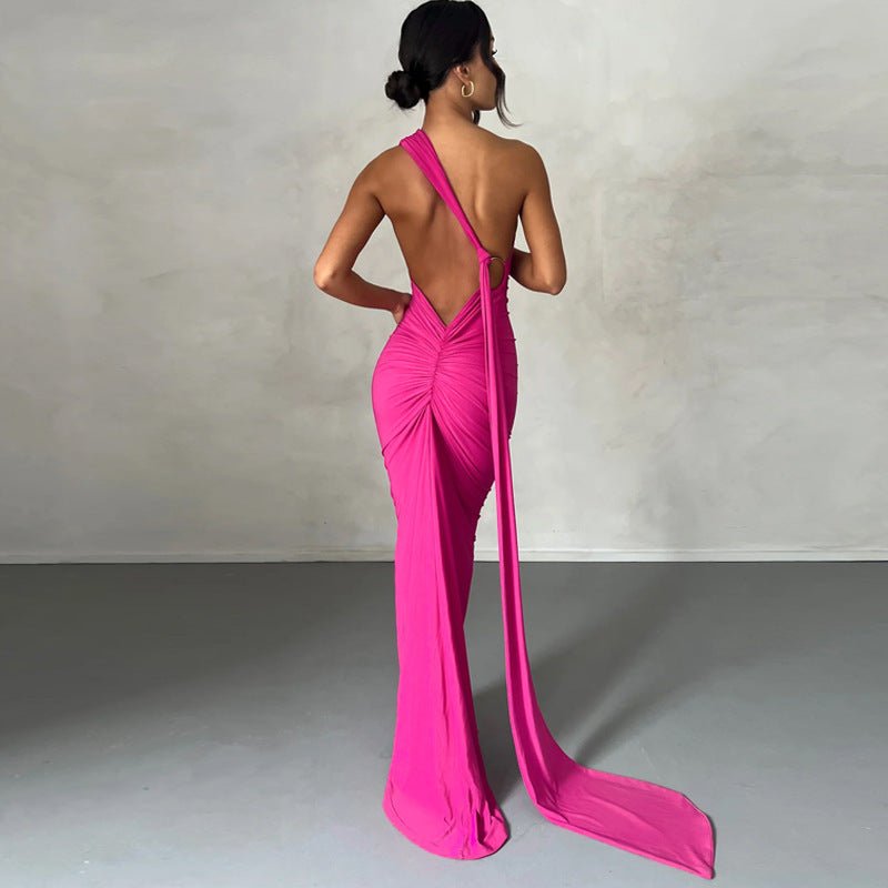 European and American style women's clothing 2025 spring and summer new sexy backless fold slim solid color sleeveless temperament dress - Cozy & Co. Market