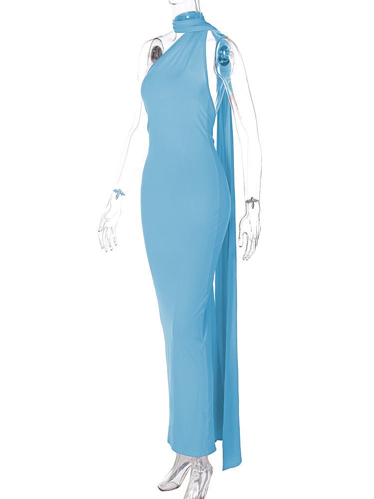 European and American style women's clothing 2025 spring and summer new sexy backless fold slim solid color sleeveless temperament dress - Cozy & Co. Market