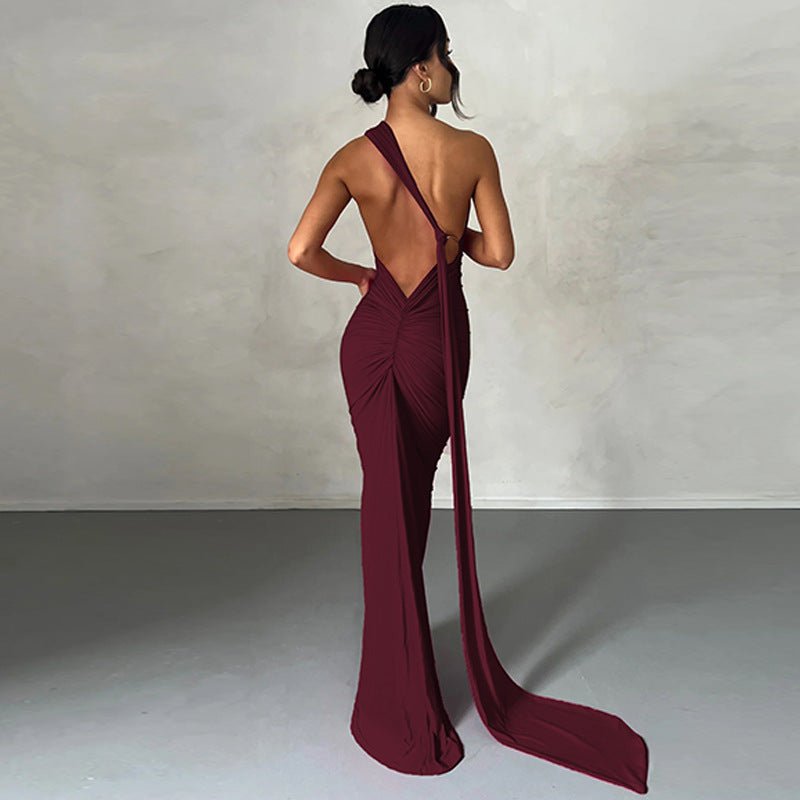 European and American style women's clothing 2025 spring and summer new sexy backless fold slim solid color sleeveless temperament dress - Cozy & Co. Market