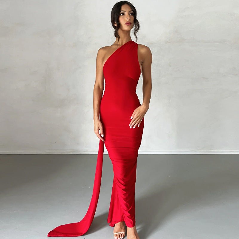 European and American style women's clothing 2025 spring and summer new sexy backless fold slim solid color sleeveless temperament dress - Cozy & Co. Market