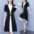 Fashion high-end summer chubby girl temperament stitching dress plus size women's belly-covering slimming temperament skirt - Cozy & Co. Market
