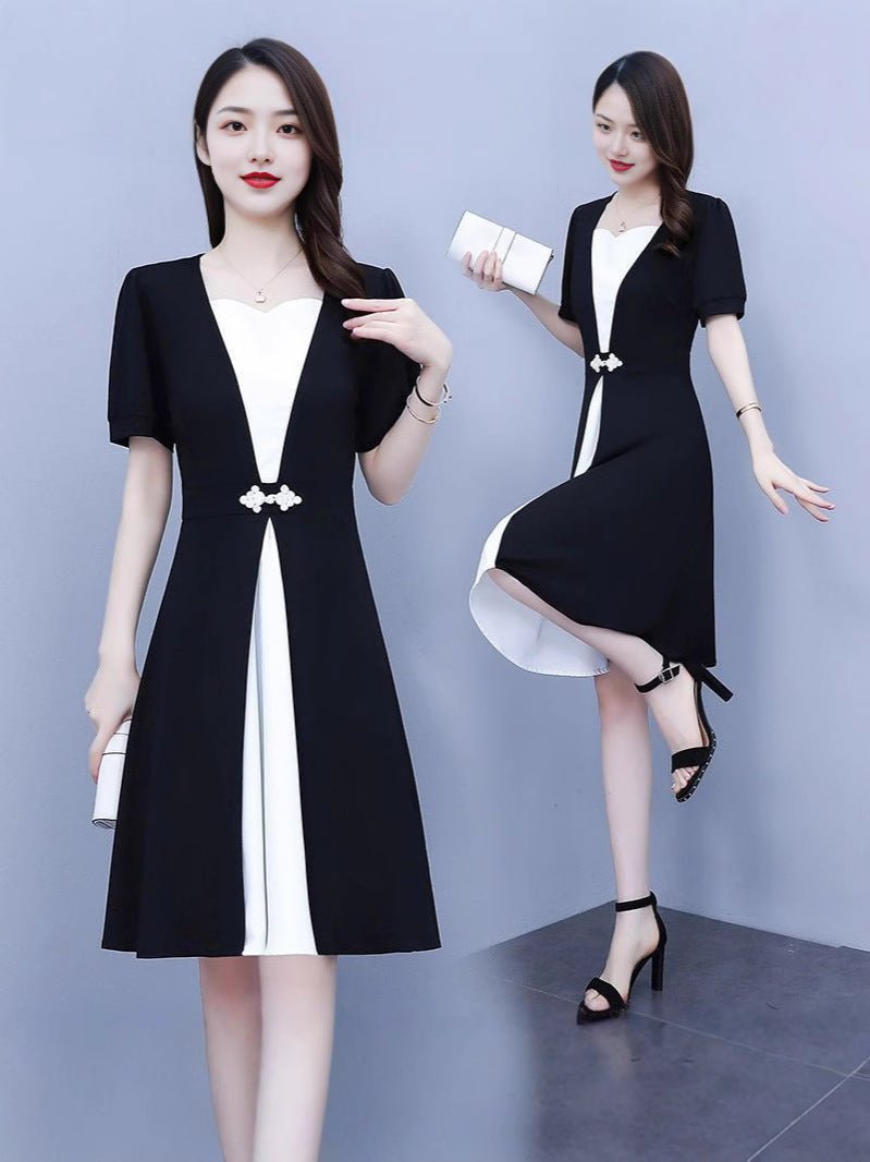 Fashion high-end summer chubby girl temperament stitching dress plus size women's belly-covering slimming temperament skirt - Cozy & Co. Market