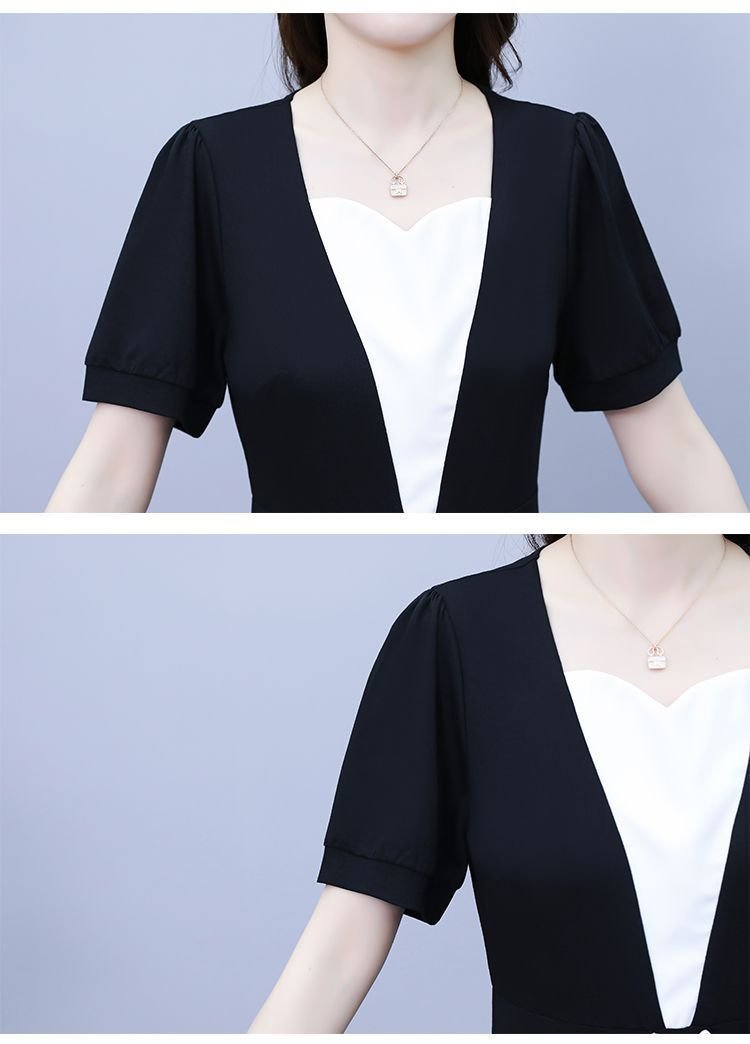 Fashion high-end summer chubby girl temperament stitching dress plus size women's belly-covering slimming temperament skirt - Cozy & Co. Market