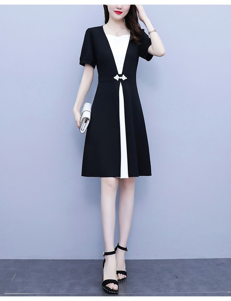 Fashion high-end summer chubby girl temperament stitching dress plus size women's belly-covering slimming temperament skirt - Cozy & Co. Market