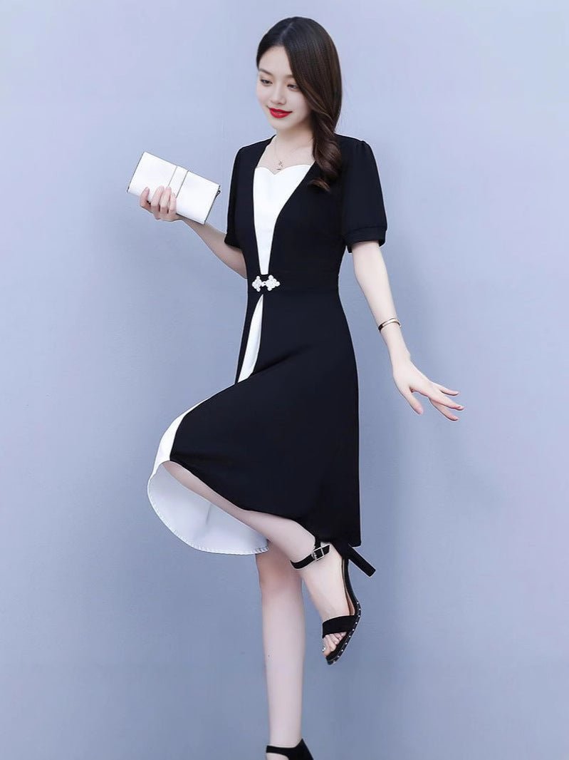 Fashion high-end summer chubby girl temperament stitching dress plus size women's belly-covering slimming temperament skirt - Cozy & Co. Market