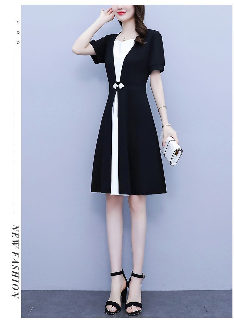 Fashion high-end summer chubby girl temperament stitching dress plus size women's belly-covering slimming temperament skirt - Cozy & Co. Market
