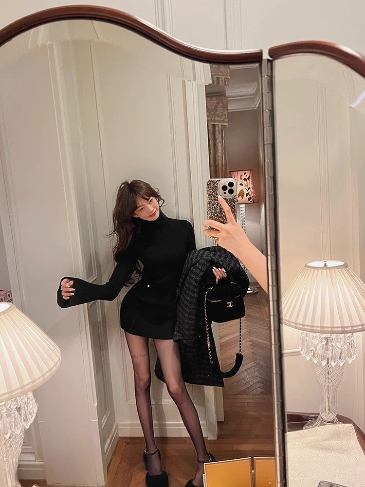 Fashion High Neck Knitted dress Children Autumn and Winter 2024 New High-end Sense Small Inner Base Hip Skirt - Cozy & Co. Market