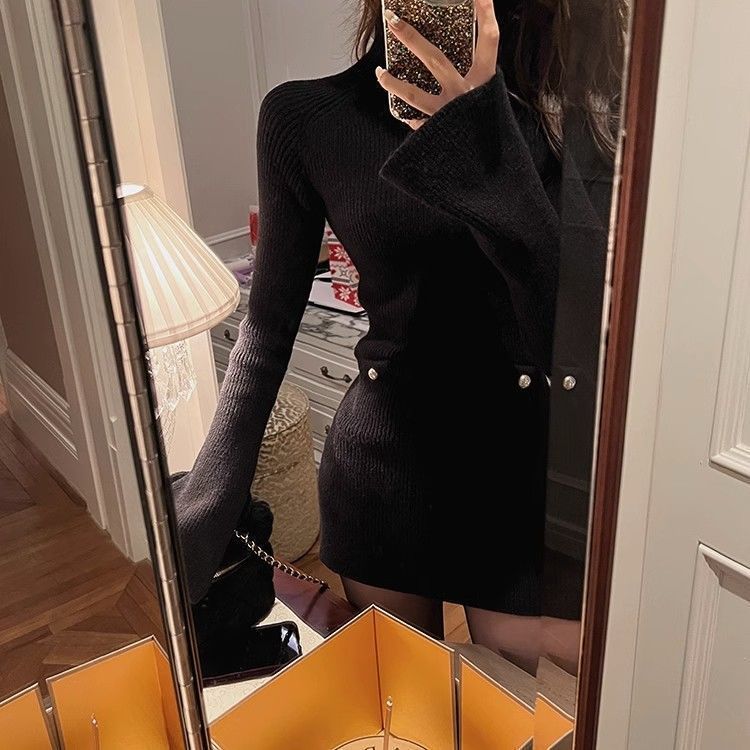 Fashion High Neck Knitted dress Children Autumn and Winter 2024 New High-end Sense Small Inner Base Hip Skirt - Cozy & Co. Market