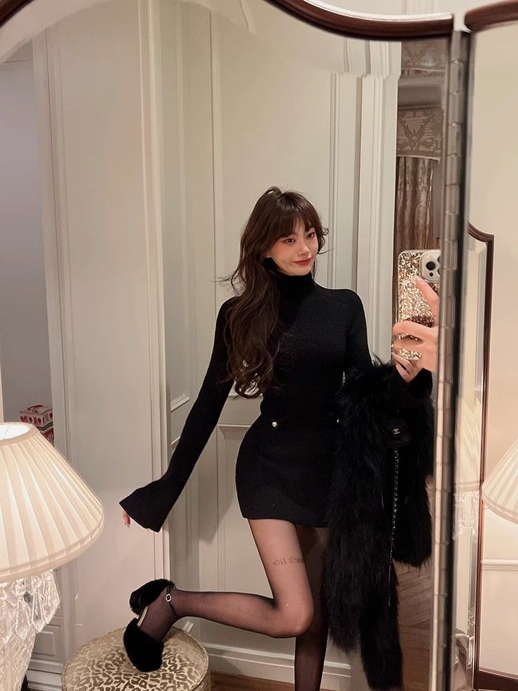 Fashion High Neck Knitted dress Children Autumn and Winter 2024 New High-end Sense Small Inner Base Hip Skirt - Cozy & Co. Market