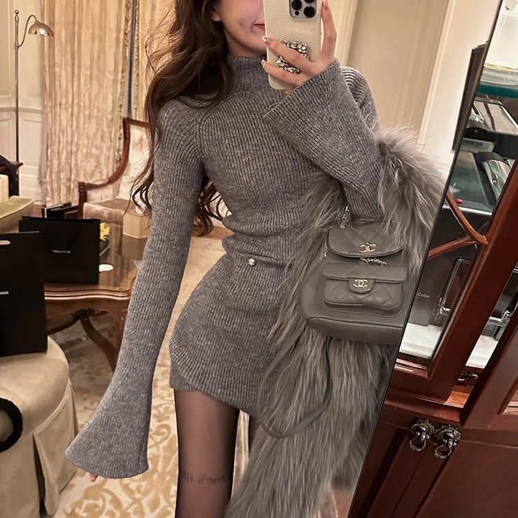 Fashion High Neck Knitted dress Children Autumn and Winter 2024 New High-end Sense Small Inner Base Hip Skirt - Cozy & Co. Market
