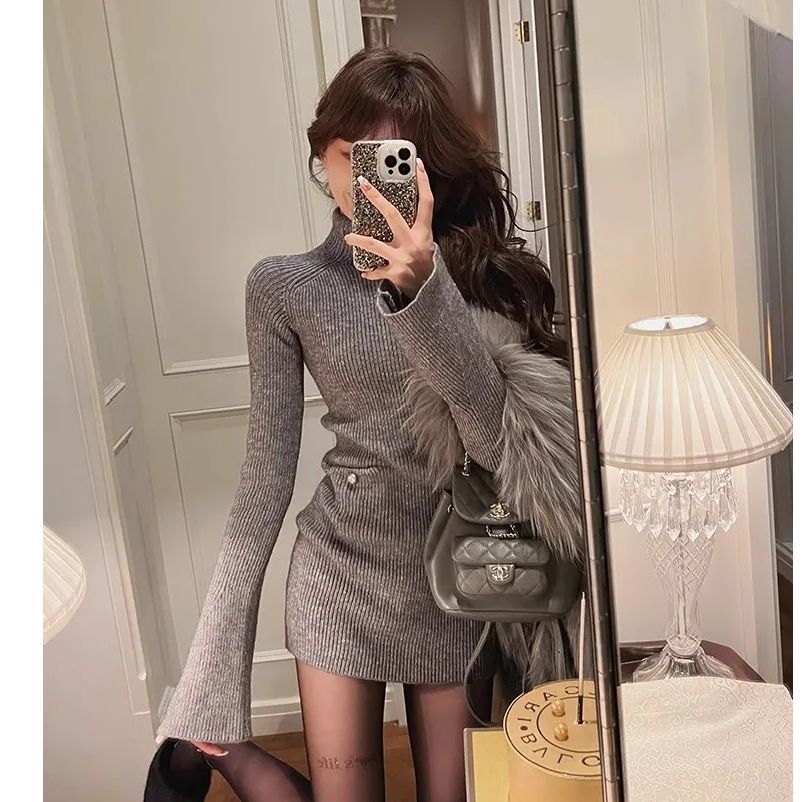 Fashion High Neck Knitted dress Children Autumn and Winter 2024 New High-end Sense Small Inner Base Hip Skirt - Cozy & Co. Market