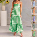 FCJ Summer Striped Printed Suspender Long Dress with Pockets Fashion Square Neck Backless Beach Vacation Cover Ups for Women - Cozy & Co. Market