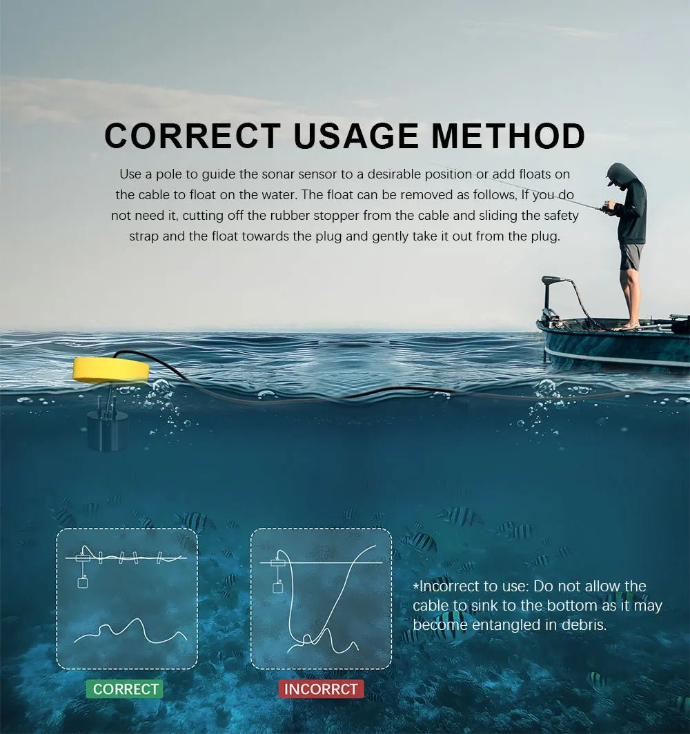 FFC1108-1 Alarm 100M Portable Sonar Fish Finders 45 degrees Sonar Coverage Echo Sounder Alarm Transducer Lake Sea Fishing - Cozy & Co. Market