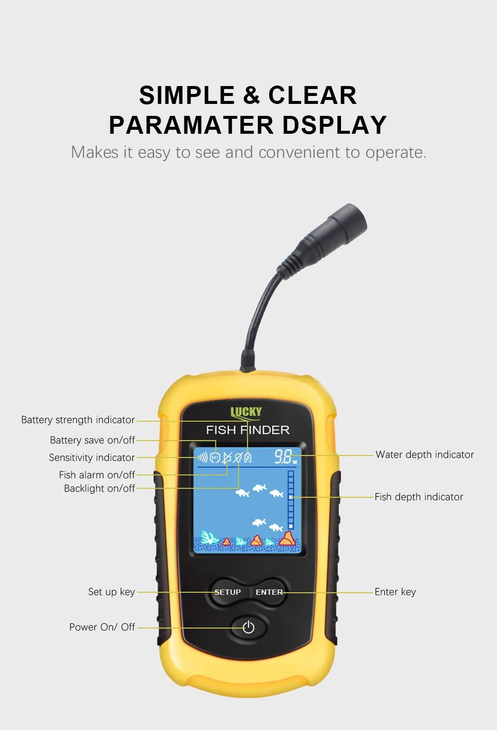 FFC1108-1 Alarm 100M Portable Sonar Fish Finders 45 degrees Sonar Coverage Echo Sounder Alarm Transducer Lake Sea Fishing - Cozy & Co. Market