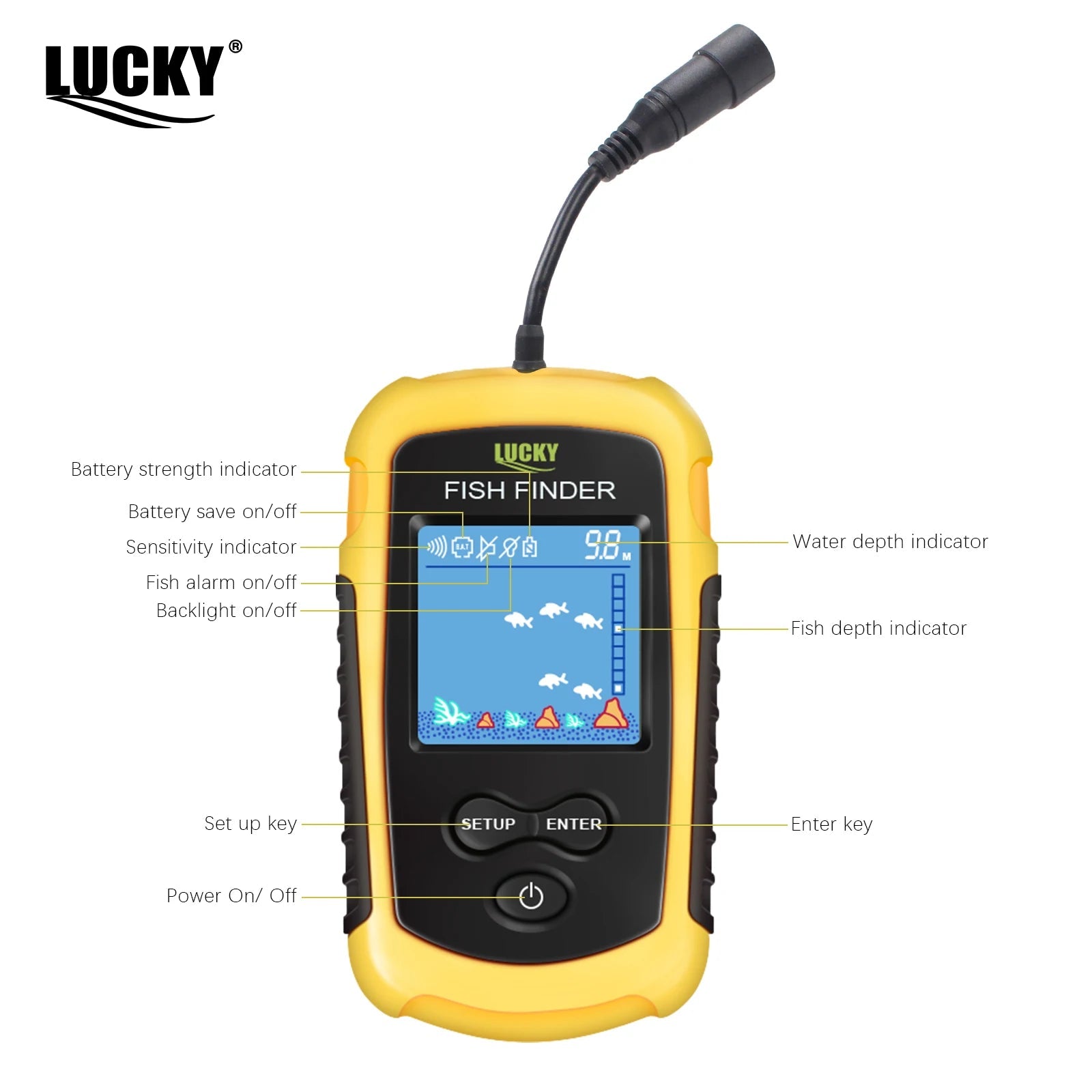 FFC1108-1 Alarm 100M Portable Sonar Fish Finders 45 degrees Sonar Coverage Echo Sounder Alarm Transducer Lake Sea Fishing - Cozy & Co. Market