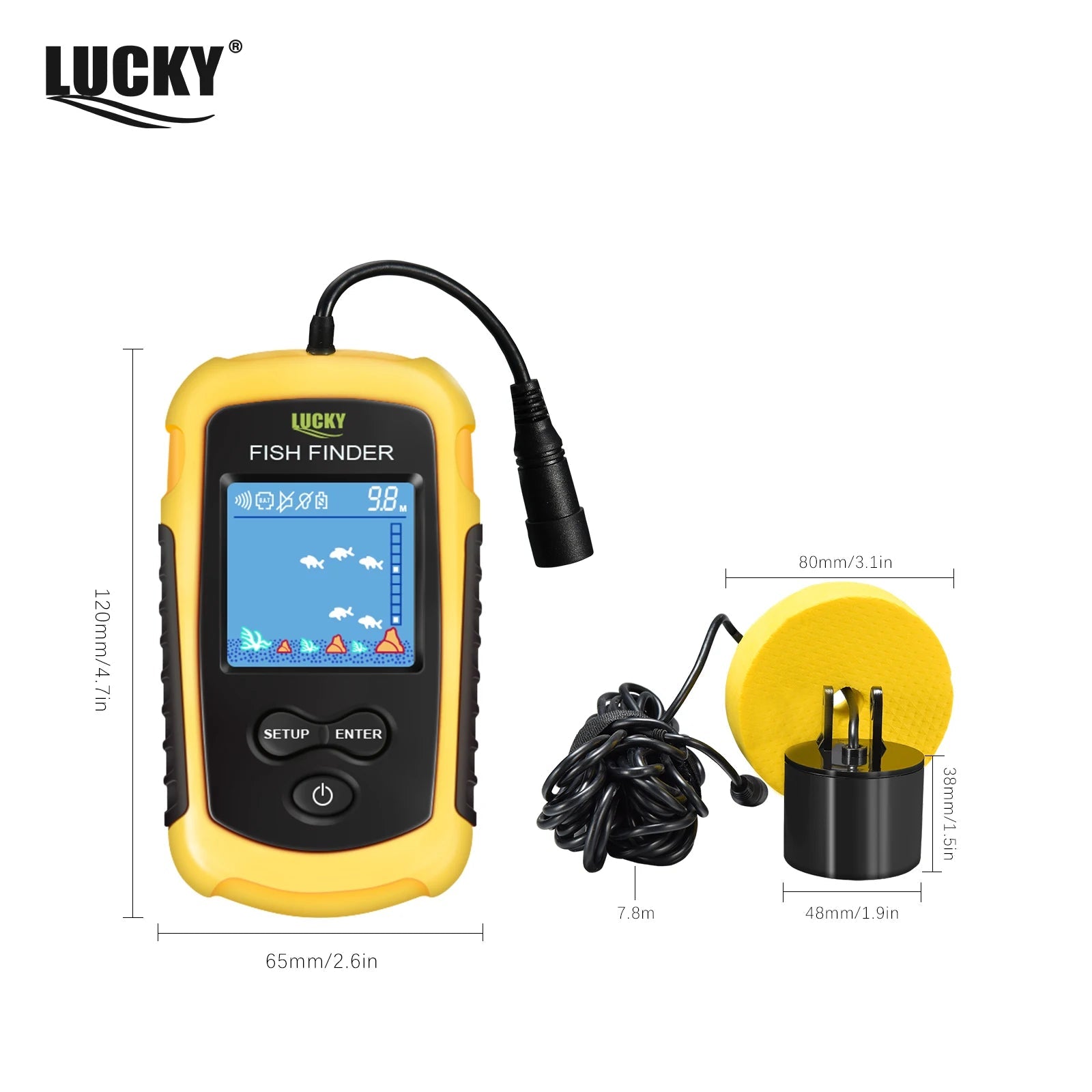 FFC1108-1 Alarm 100M Portable Sonar Fish Finders 45 degrees Sonar Coverage Echo Sounder Alarm Transducer Lake Sea Fishing - Cozy & Co. Market