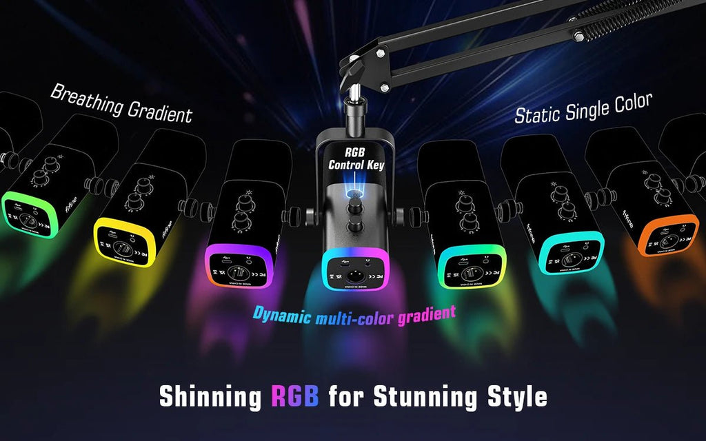 FIFINE XLR/USB Gaming Microphone Kit with Headphone Jack/Mute/RGB /Arm Stand,Dynamic Mic Set for PC PS5/4 Mixer AmpliGame AM8T - Cozy & Co. Market
