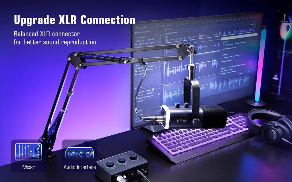 FIFINE XLR/USB Gaming Microphone Kit with Headphone Jack/Mute/RGB /Arm Stand,Dynamic Mic Set for PC PS5/4 Mixer AmpliGame AM8T - Cozy & Co. Market