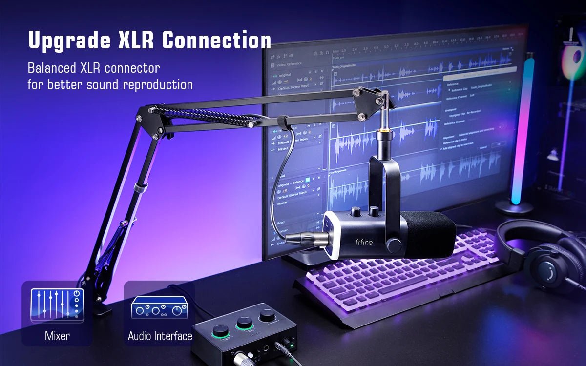 FIFINE XLR/USB Gaming Microphone Kit with Headphone Jack/Mute/RGB /Arm Stand,Dynamic Mic Set for PC PS5/4 Mixer AmpliGame AM8T - Cozy & Co. Market