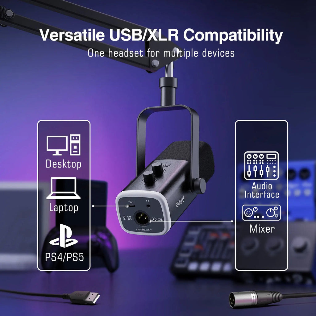 FIFINE XLR/USB Gaming Microphone Kit with Headphone Jack/Mute/RGB /Arm Stand,Dynamic Mic Set for PC PS5/4 Mixer AmpliGame AM8T - Cozy & Co. Market