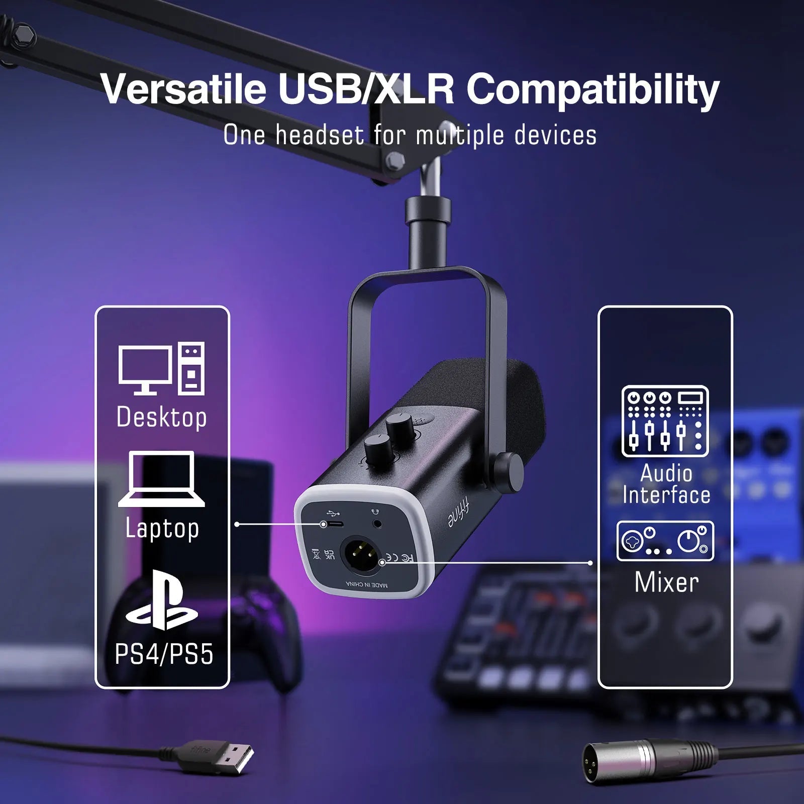 FIFINE XLR/USB Gaming Microphone Kit with Headphone Jack/Mute/RGB /Arm Stand,Dynamic Mic Set for PC PS5/4 Mixer AmpliGame AM8T - Cozy & Co. Market